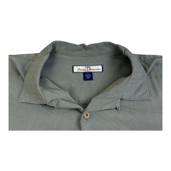 Tommy Bahama Men’s Green Palm Tree Textured Silk Button Up Short Sleeve Shirt L - Picture 9 of 10